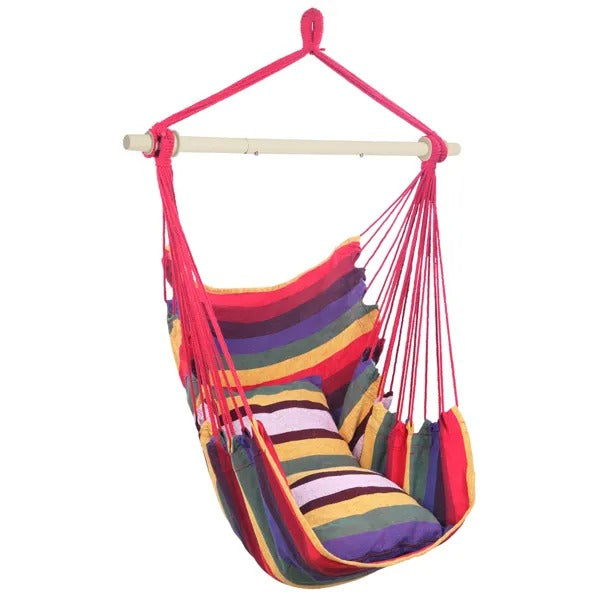 Distinctive Cotton Canvas Hanging Rope Chair With Pillows Rainbow