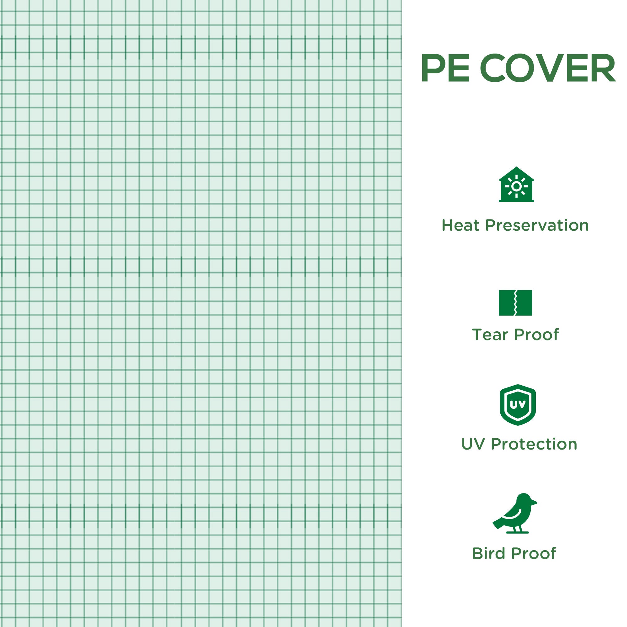 19.7 x 9.8 x 6.6 Plastic Greenhouse Cover Replacement, Heavy Duty Waterproof Tarp for Hoop House, Sheeting with 12 Windows, Door & Reinforcement Grid, Green image 6