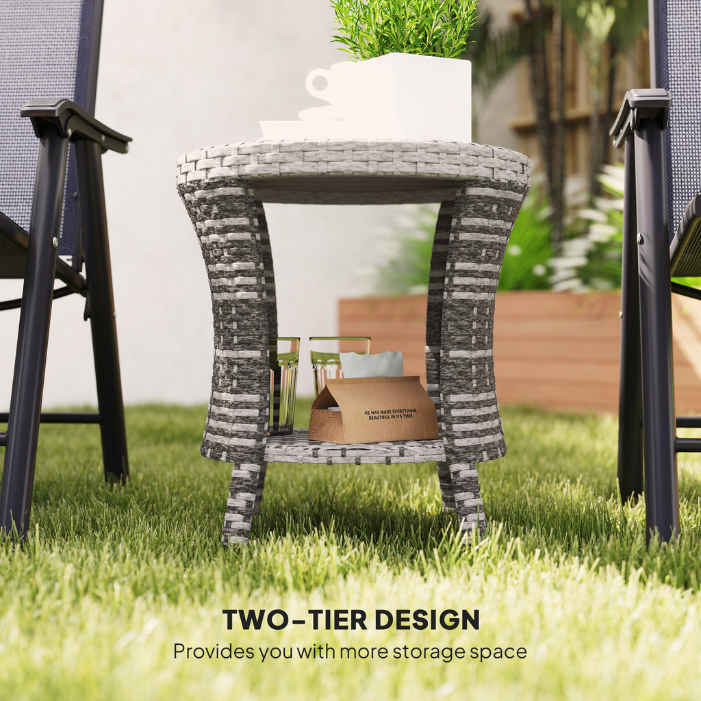 18" Wicker Outdoor Coffee Table, PE Rattan Patio Side Table with 2-Tier Storage, Composite Wood Top, Mixed Gray image 5