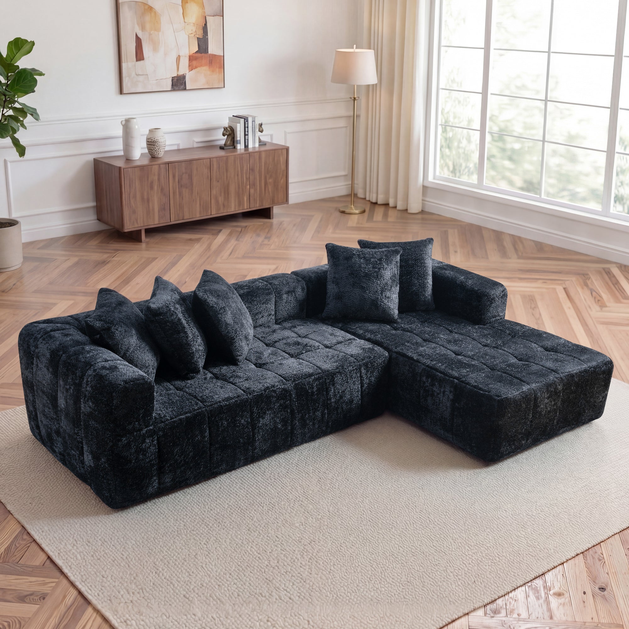 107.9 Cloud Modular Sectional Sofa Couch With L-Shape Chaise,Modern Minimalist Upholstered Couches For Living Room Bedroom,Deep Seat Corner Couch,No Assembly Required