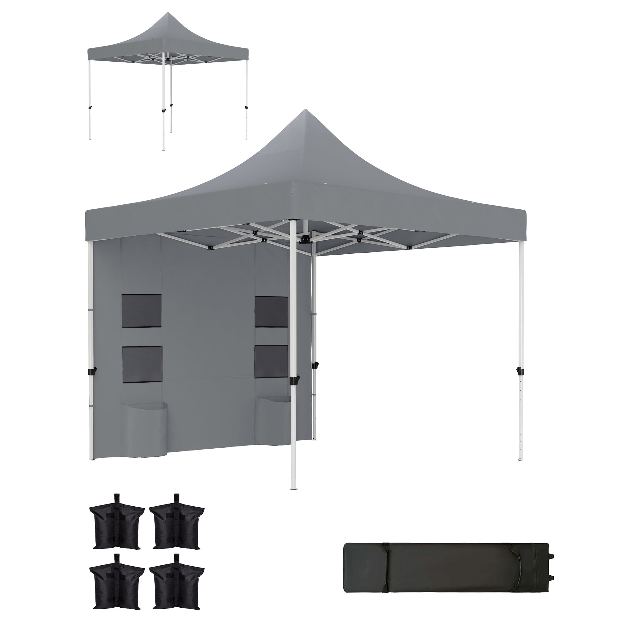 10 x 10 Heavy Duty Pop Up Canopy Tent with Sidewall, UPF50+ Instant Sun Shelter with Storage Pockets, Gray