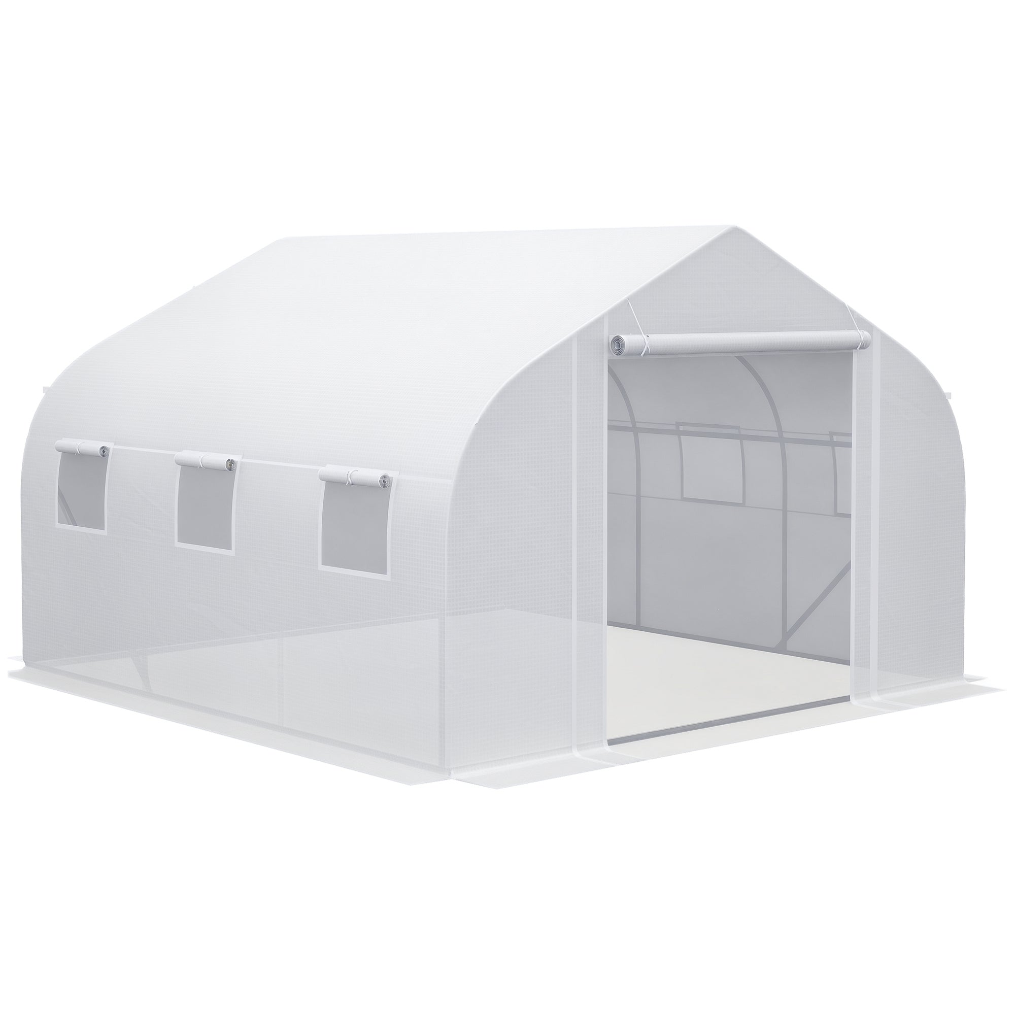 11.5 x 10 x 6.5 Walk-in Greenhouse, Tunnel Green House with Zippered Door and 6 Mesh Windows, Gardening Plant Hot House with Galvanized Steel Frame, White