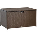 113 Gallon Outdoor Storage Box, Rattan Deck Box for Indoor, Patio Furniture Cushions, Pool Garden Tools, Brown