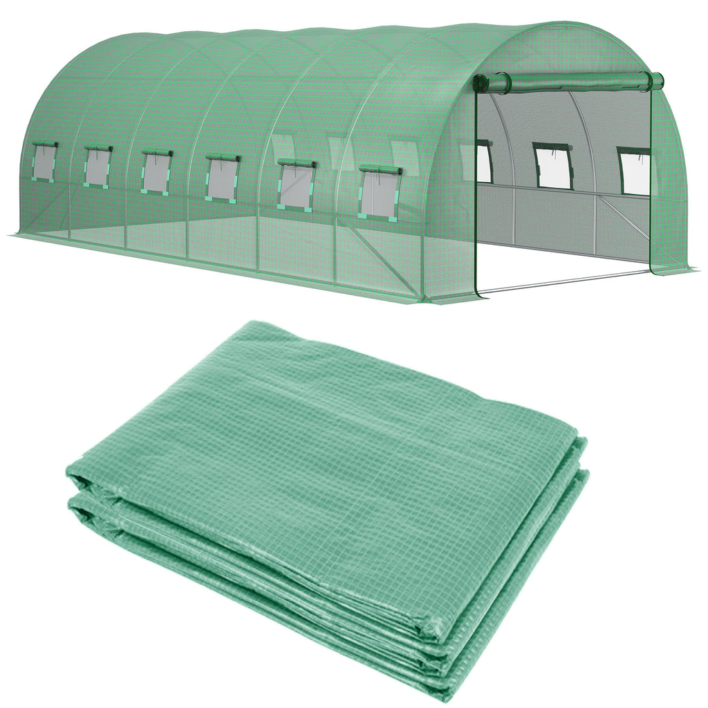 19.7 x 9.8 x 6.6 Plastic Greenhouse Cover Replacement, Heavy Duty Waterproof Tarp for Hoop House, Sheeting with 12 Windows, Door & Reinforcement Grid, Green image 2