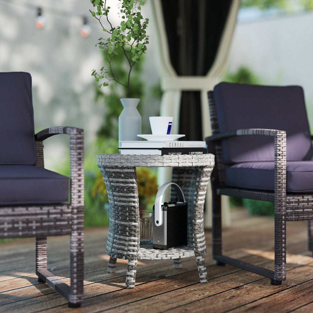 18" Wicker Outdoor Coffee Table, PE Rattan Patio Side Table with 2-Tier Storage, Composite Wood Top, Mixed Gray image 2