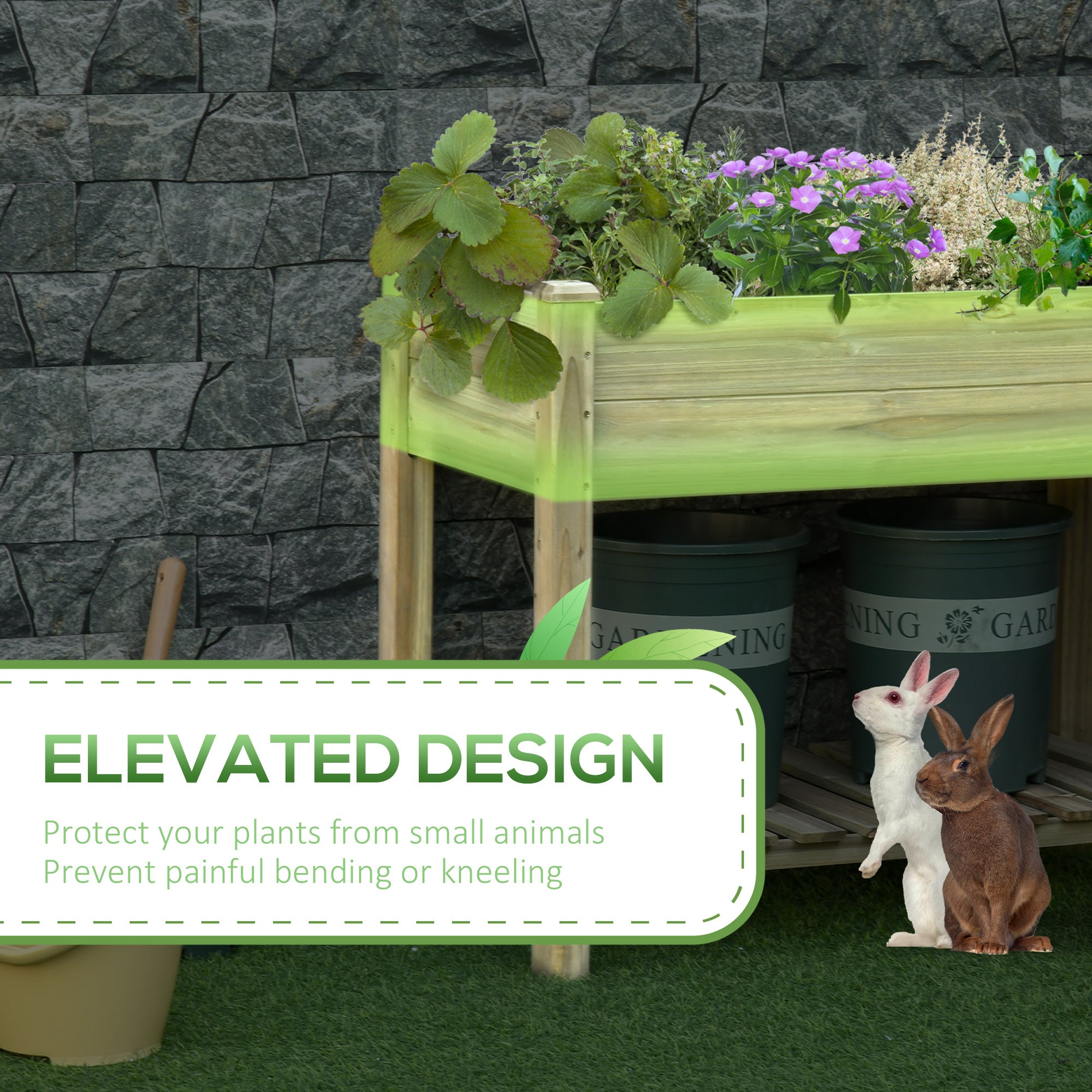 36" x 20" x 30" Raised Garden Bed, Elevated Wood Planter Box with Legs and Storage Shelf for Backyard, Patio, Balcony to Grow Vegetables, Herbs, and Flowers image 4