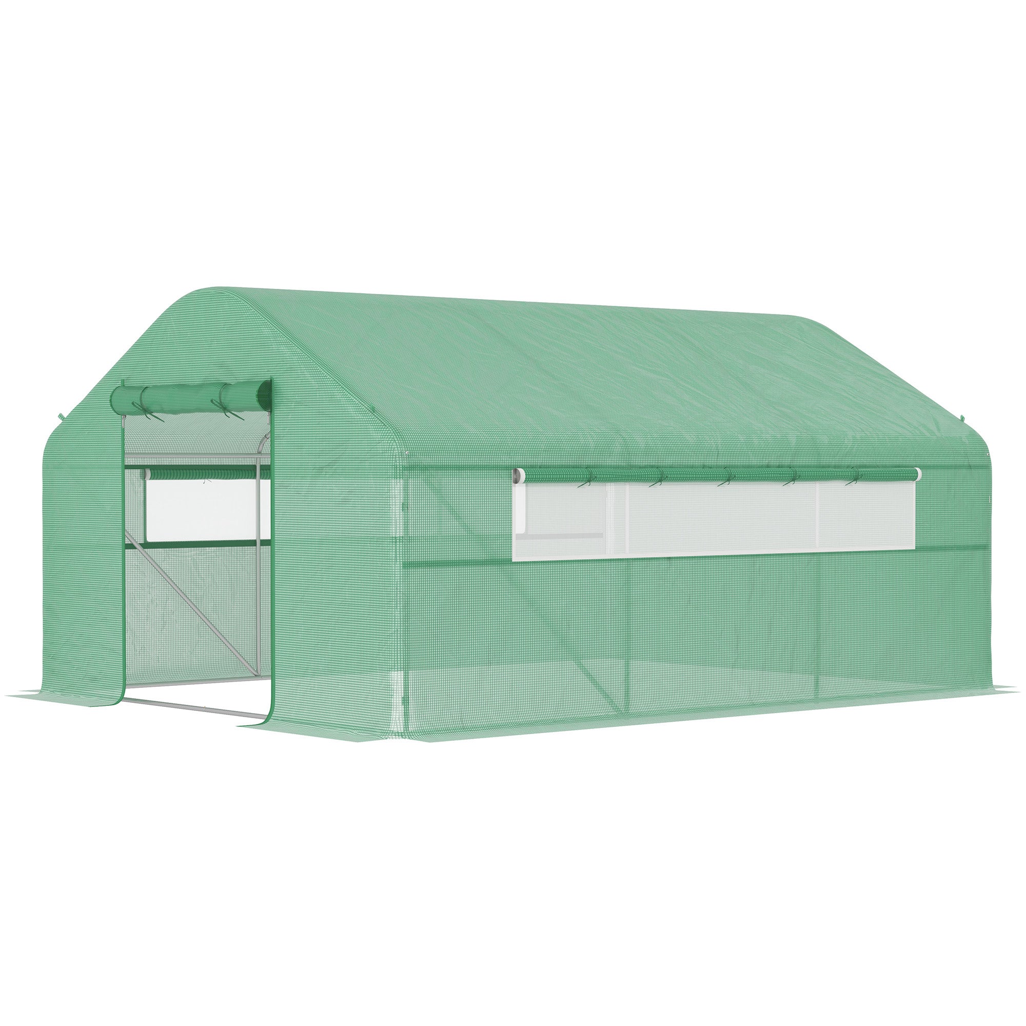 13 x 10 x 6.5 Tunnel Greenhouse Hoop House with Upgraded Galvanized Steel Frame and Large Windows, Green