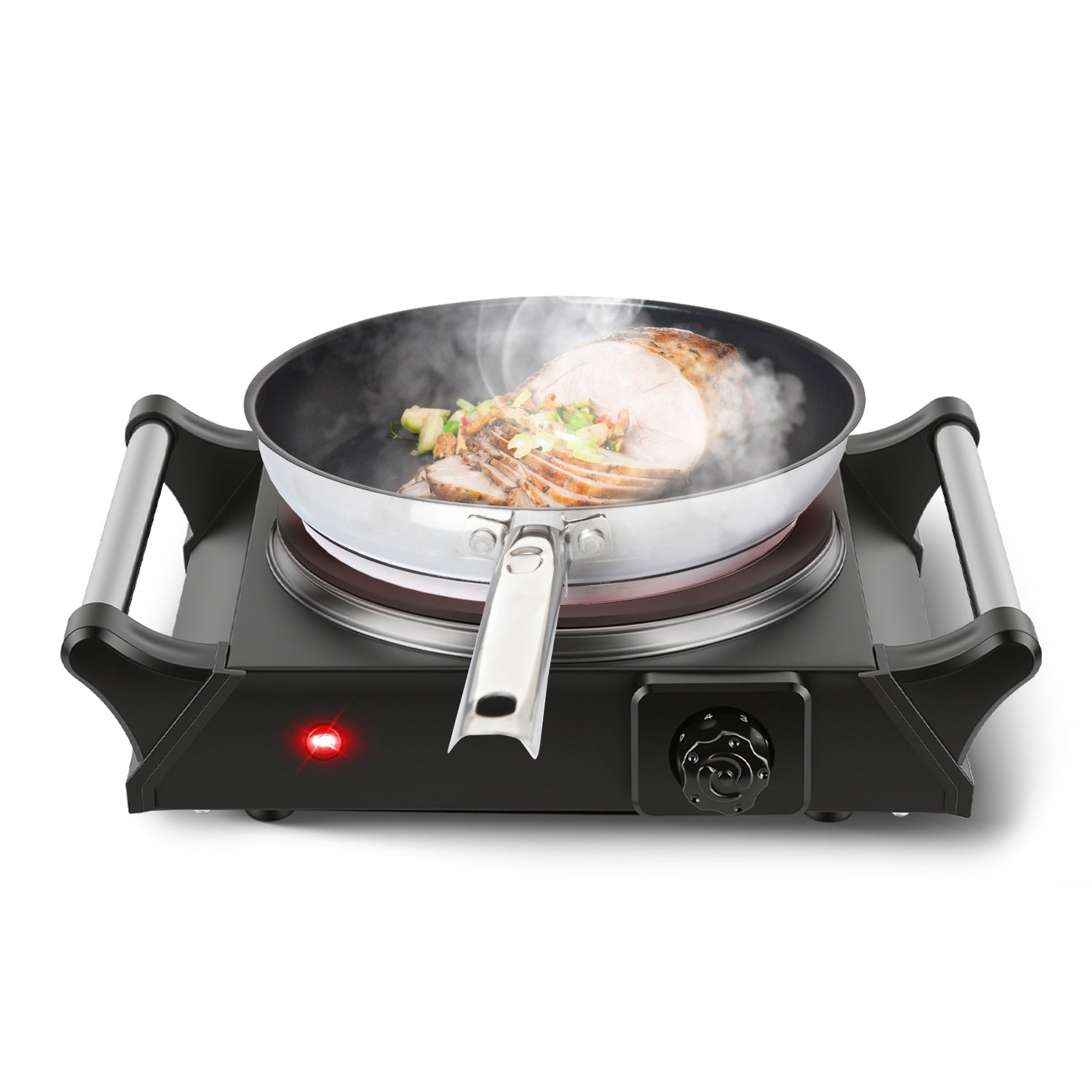 1 Thousand Power Electric Single Burner Portable Heating Hot Plate Stove Countertop RV Hotplate With 5 Temperature Stepless Adjustments Portable Handles