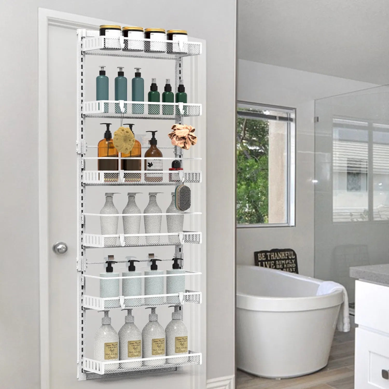 10LBS Loading 6-Tier Over The Door Pantry Organizer, Large Metal Door Spice Rack, Hanging Heavy-Duty Pantry Door Storage Shelf Easy Install Behind Door Storagefor Kitchen And Bathroom, Black