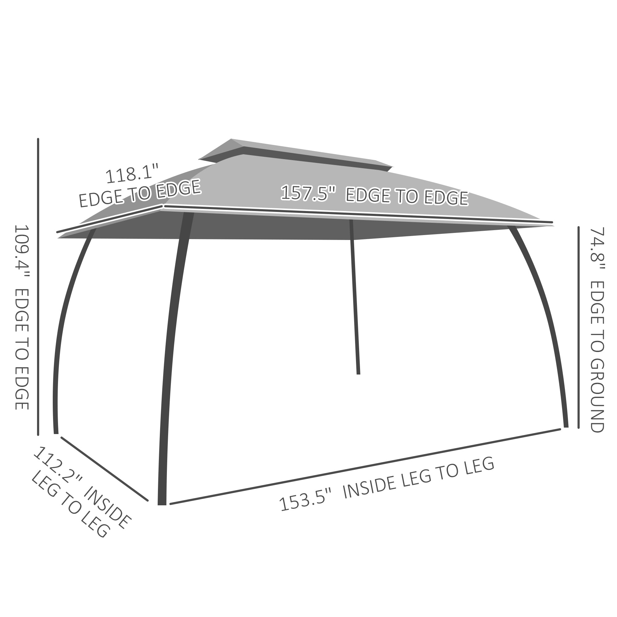 10' X 13' Patio Gazebo, Outdoor Gazebo Canopy Shelter With Netting, Vented Roof For Garden, Dark Gray