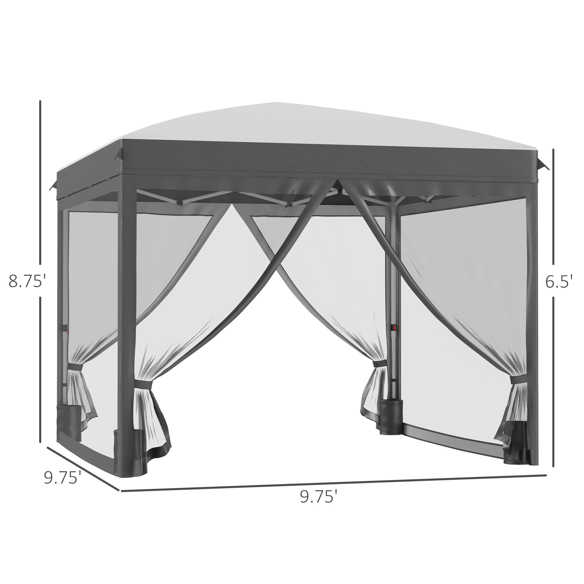 10' X 10' Pop Up Canopy Tent With Netting, Instant Sun Shelter, Tents For Parties, Height Adjustable, With Wheeled Carry Bag And 4 Sand Bags For Outdoor, Garden, Patio, Gray