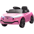 12V Kids Ride On Car, Licensed Ford Mustang Mach-E Electric Car with Remote Control, LED Light, Music, Pink