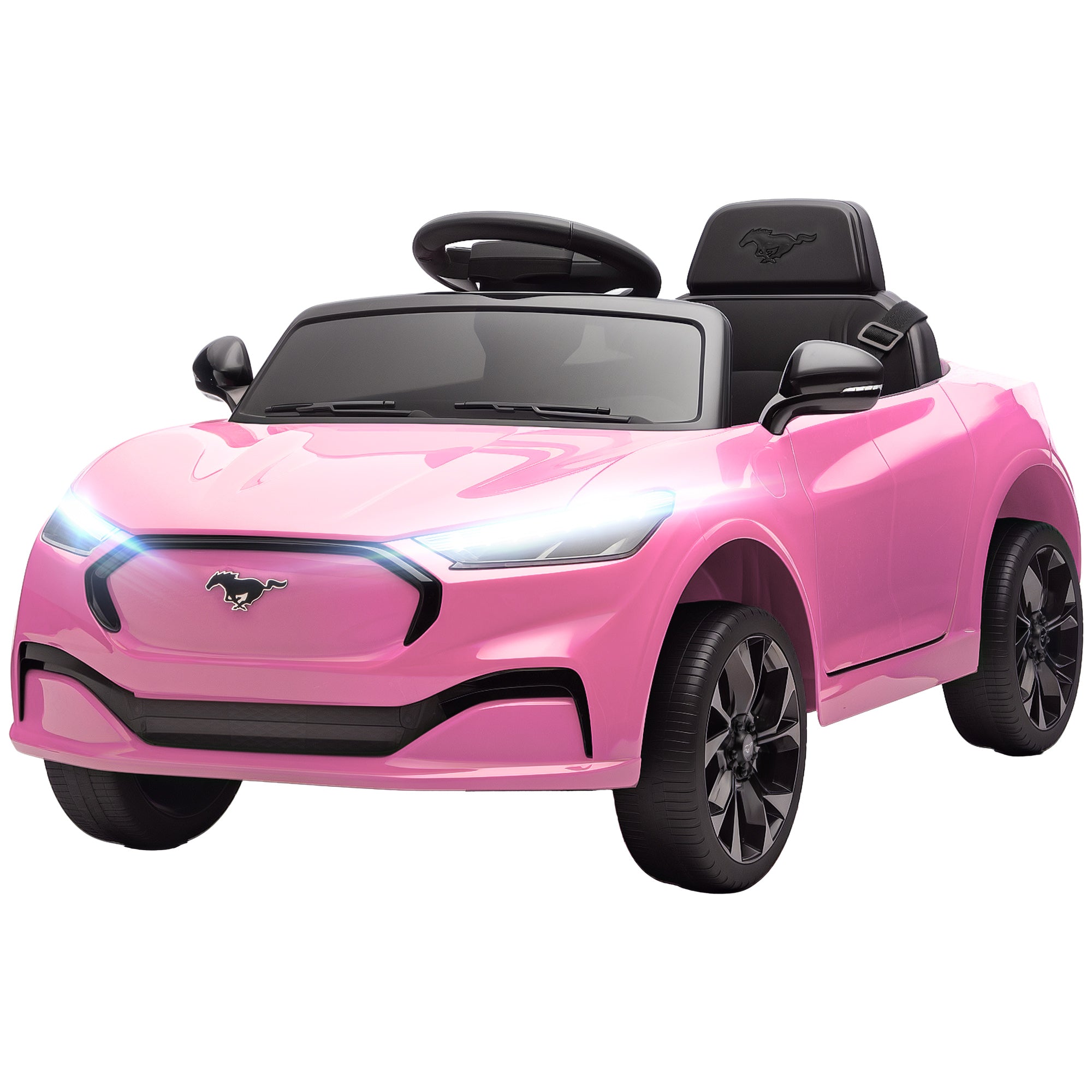 12V Kids Ride On Car, Licensed Ford Mustang Mach-E Electric Car with Remote Control, LED Light, Music, Pink