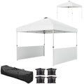 10 x 10 Pop Up Canopy Tent with 2 Half Sidewalls, UV50+ Instant Sun Shelter with Wheeled Carry Bag, White