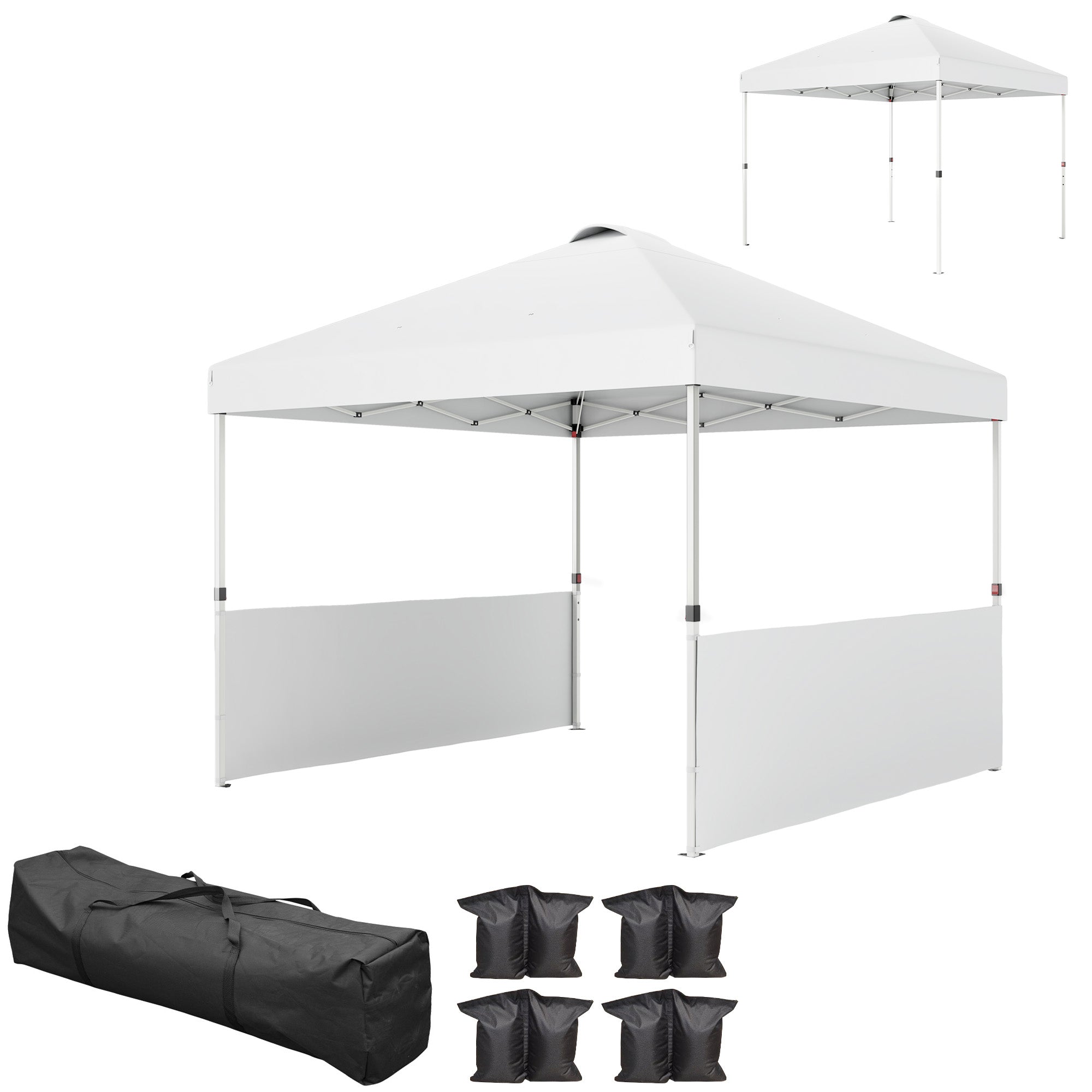 10 x 10 Pop Up Canopy Tent with 2 Half Sidewalls, UV50+ Instant Sun Shelter with Wheeled Carry Bag, White