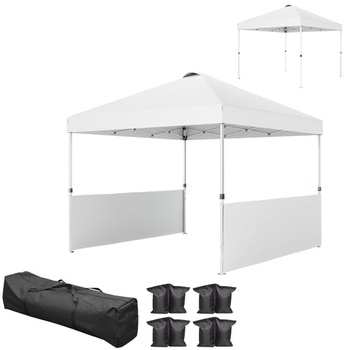 10 x 10 Pop Up Canopy Tent with 2 Half Sidewalls, UV50+ Instant Sun Shelter with Wheeled Carry Bag, White