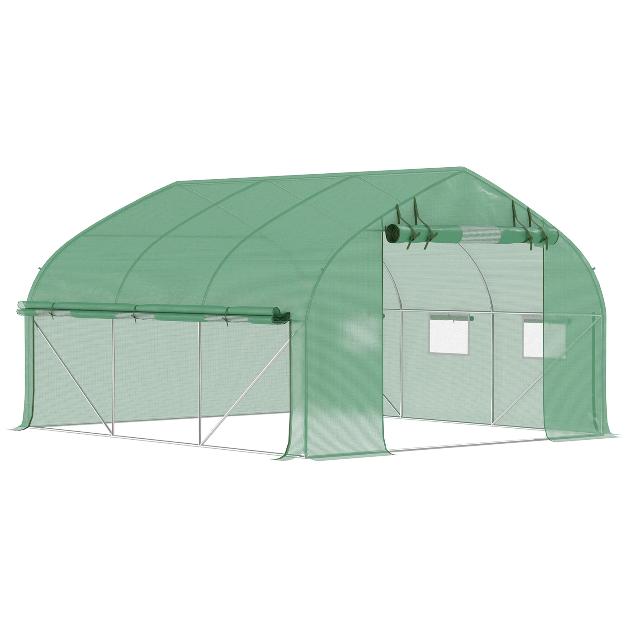 11.5 x 10 x 6.5 Walk-in Tunnel Greenhouse, Green House with Zippered Mesh Door, 7 Mesh Windows & Roll-up Sidewalls, Upgraded Gardening Plant Hot House with Galvanized Steel Hoops, Green