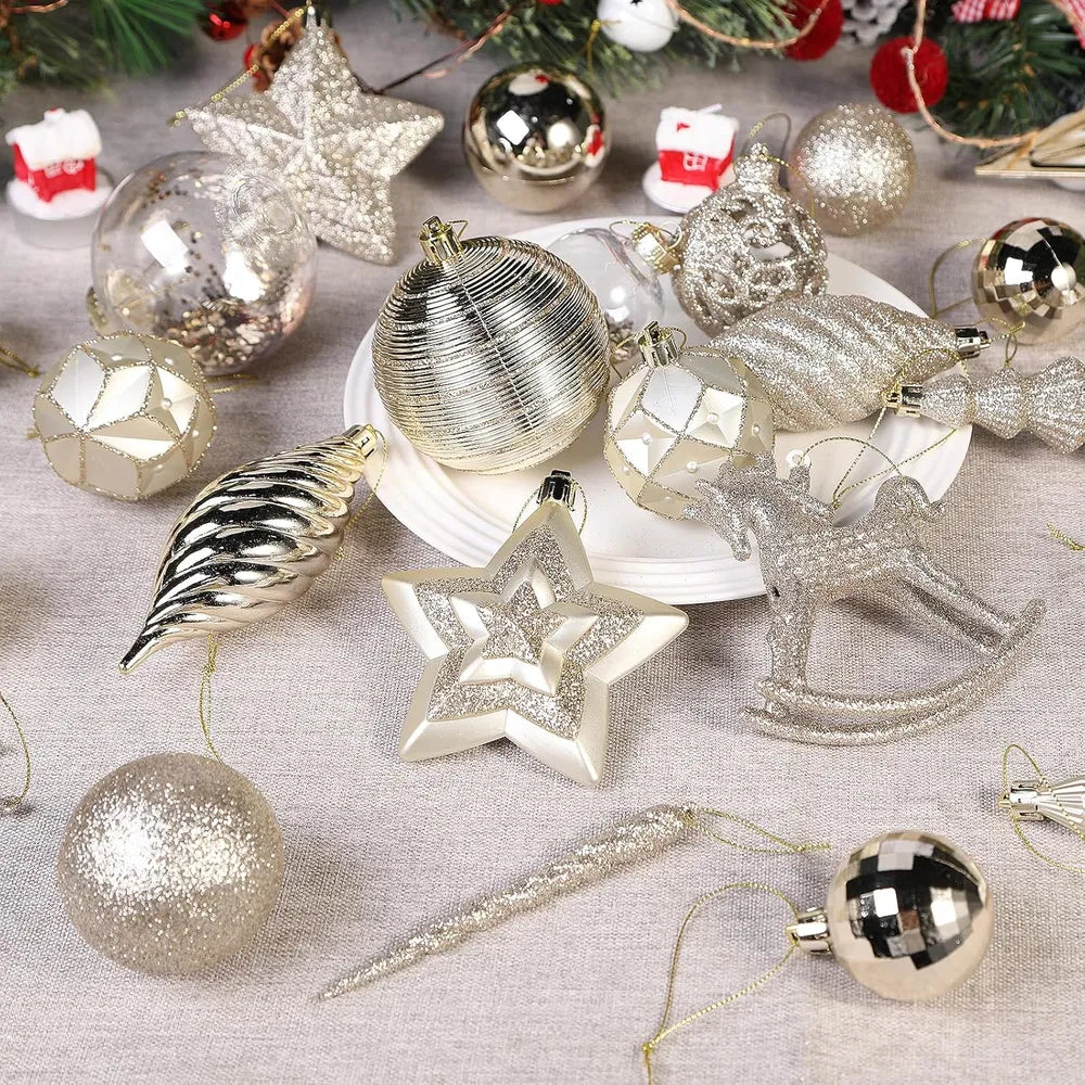 100pcs Christmas Tree Decorations Ornaments Set, Shatterproof Plastic Baubles Decorative Balls For Xmas Tree Decor Holiday Wedding Party, White
