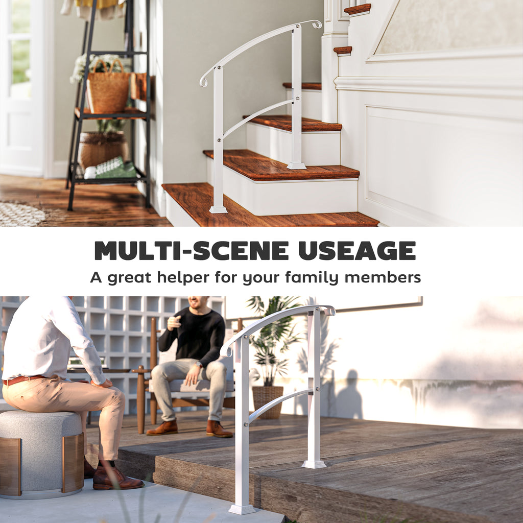 1-3 Step Metal Handrails for Outdoor Steps, Porch Deck Stair Railing with Installation Kit for Concrete Steps, White image 6