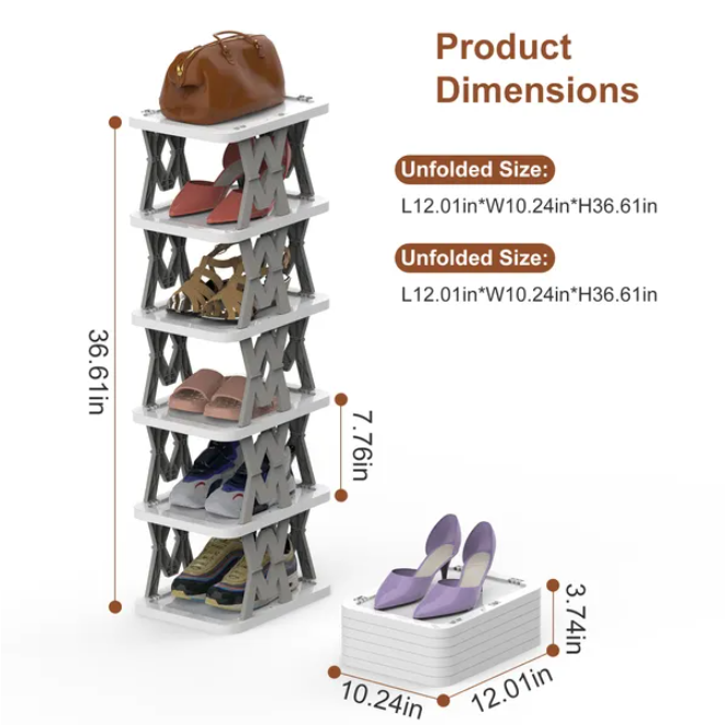 6 Tier Foldable Shoe Rack Vertical Shoe Organizer Narrow Shoe Rack