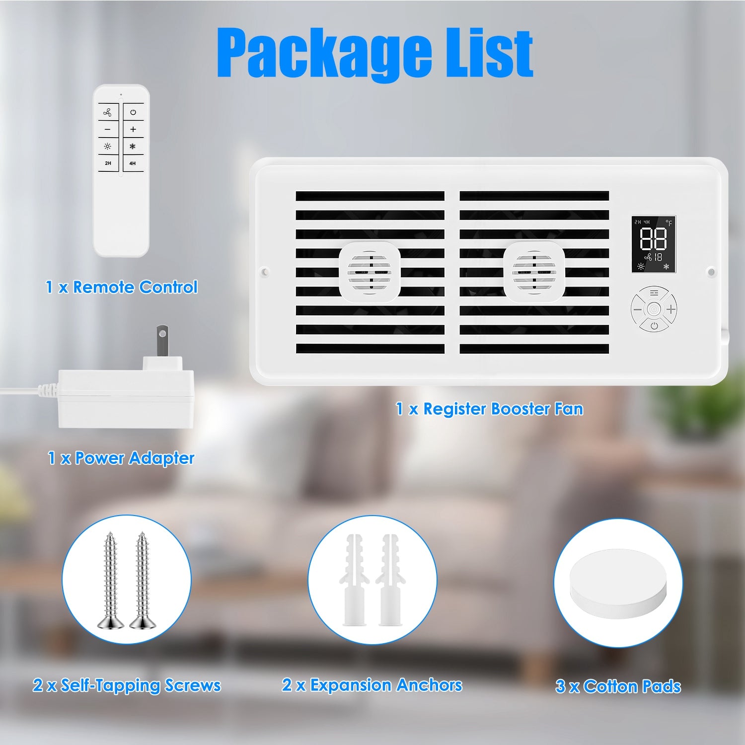 Register Booster Fan Smart AC Vent Booster Fan Fit 4in Plus 10in Register Holes With 3 Modes 10 Speeds 2H 4H Timer LCD Screen 2 Scent Diffuser Slots Remote Control Dual Motors For Wall Ceiling Floor