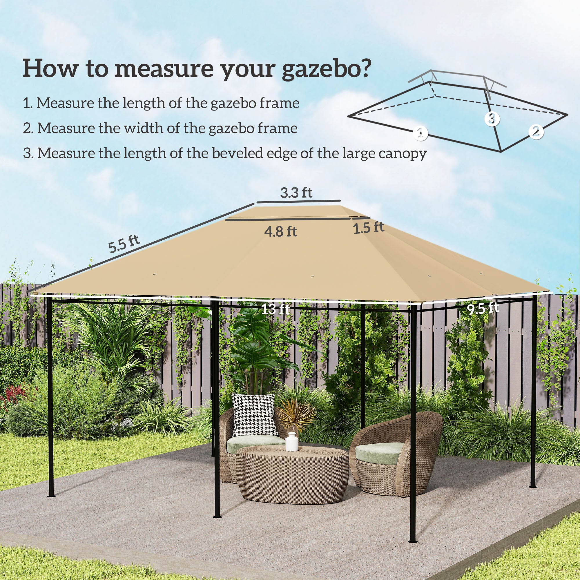 10 x 13 Gazebo Canopy Replacement Roof for 84C-116, Khaki image 3