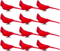 12 Pcs Artificial Red Cardinal Birds Clip, Christmas Cardinal Birds Clip, Fake Bird Red Cardinals Decor For Christmas Tree Ornament Decorations, Arts And Crafts