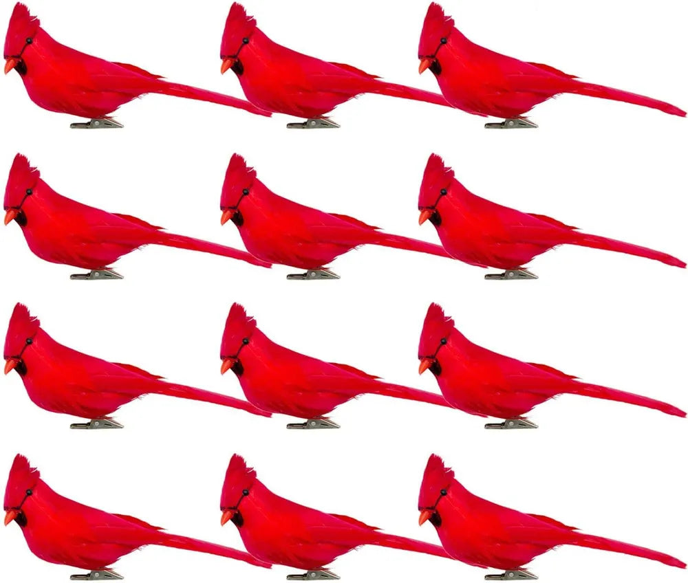 12 Pcs Artificial Red Cardinal Birds Clip, Christmas Cardinal Birds Clip, Fake Bird Red Cardinals Decor For Christmas Tree Ornament Decorations, Arts And Crafts