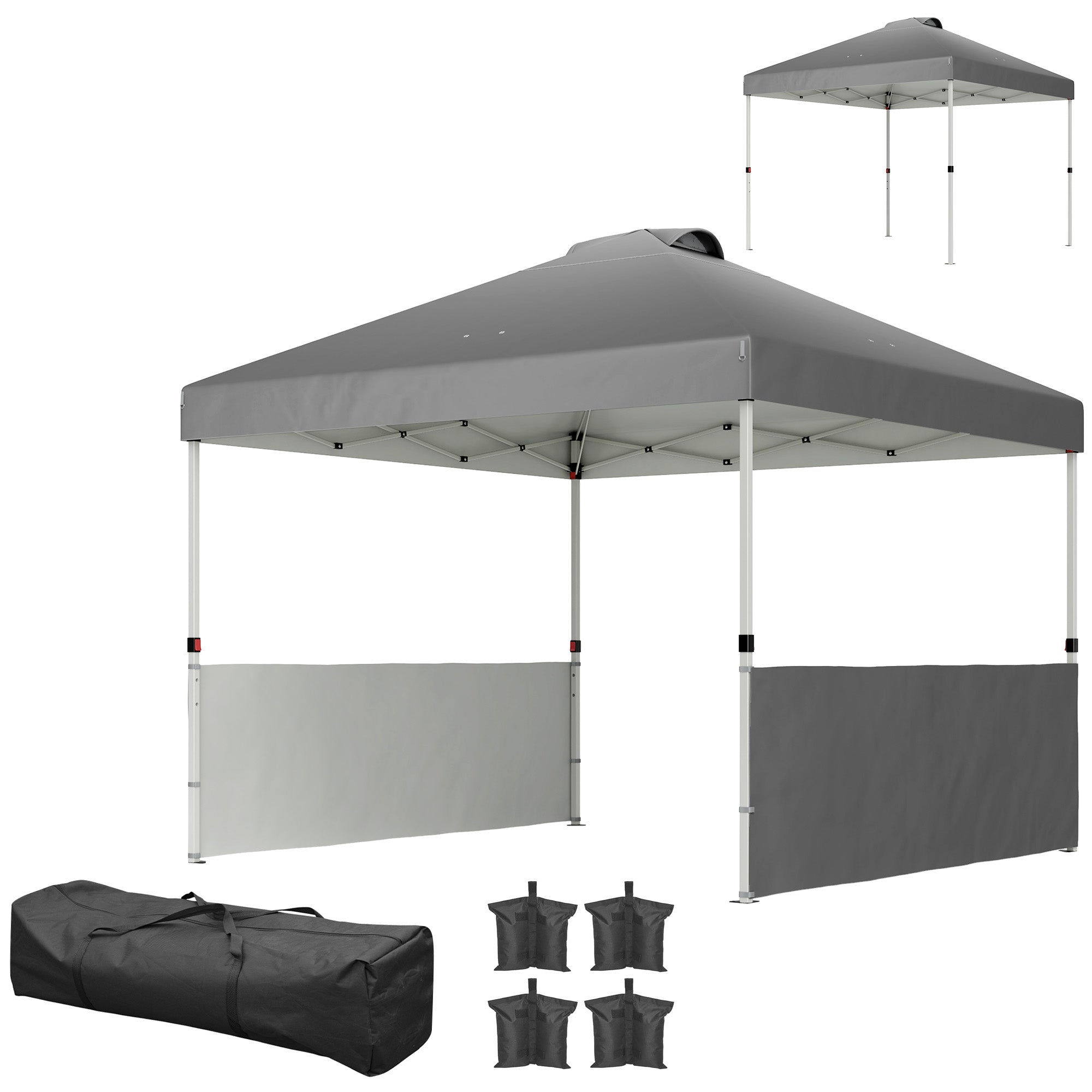 10 x 10 Pop Up Canopy Tent with 2 Half Sidewalls, UV50+ Instant Sun Shelter with Wheeled Carry Bag, Dark Gray