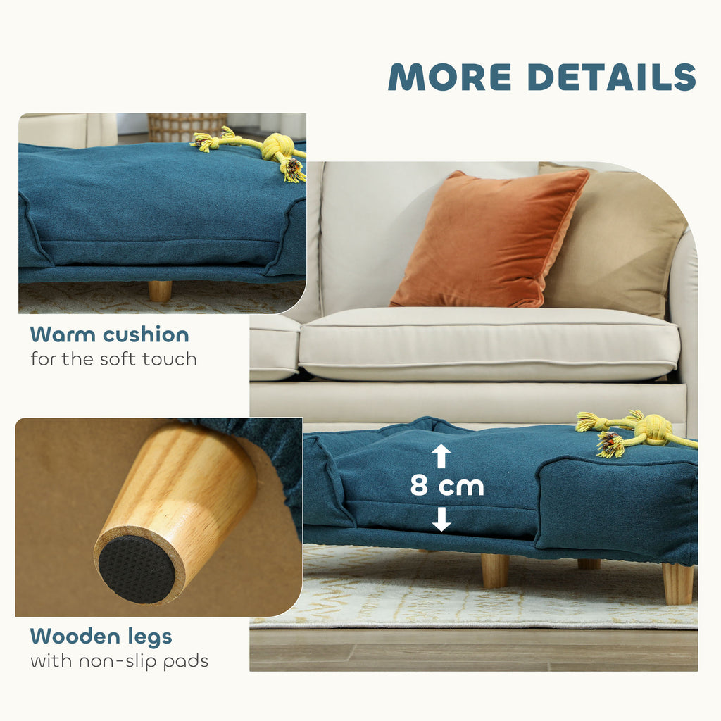 Raised Dog Couch with Comfortable Cushion, Pine Wood Legs, Foot Pads for Large-Sized Dogs Indoor Use, Dark Blue image 5