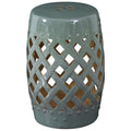 13" x 18" Ceramic Garden Stool with Woven Lattice Design & Glazed Strong Materials Decorative Outdoor Stool, Green