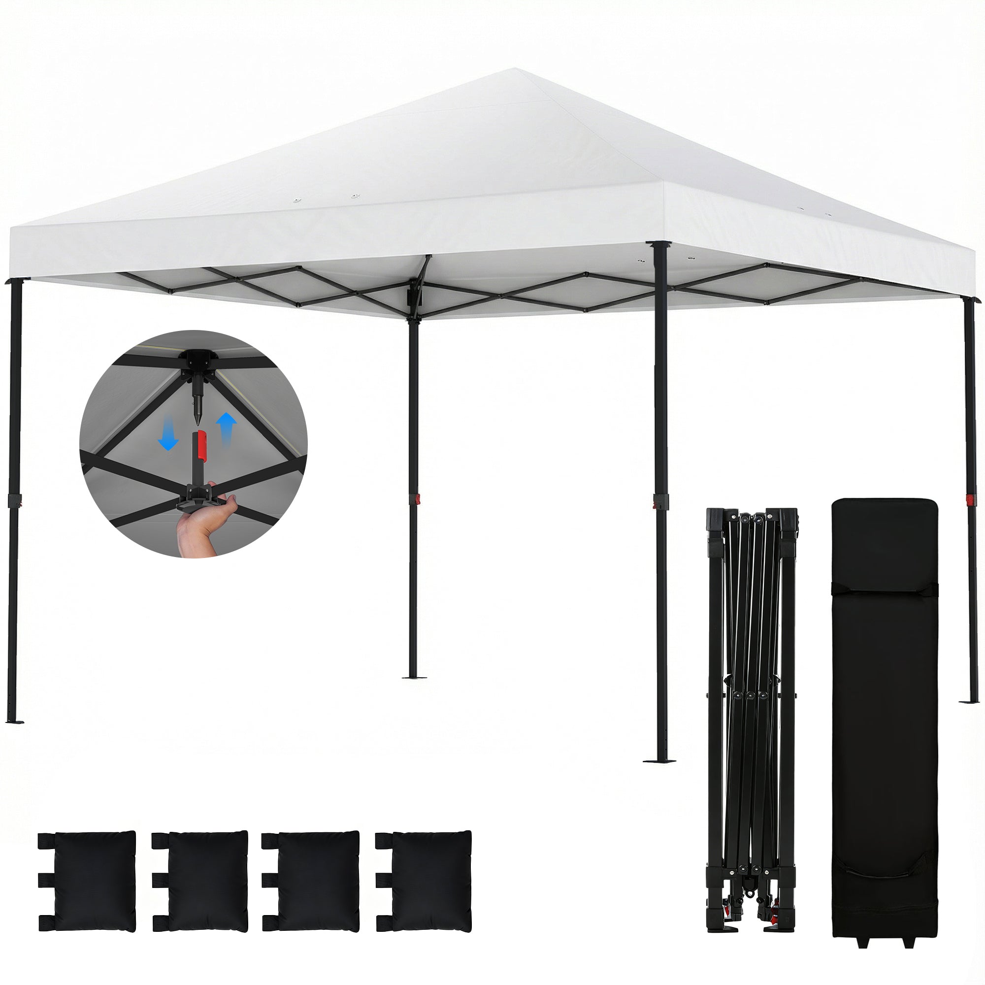 10 x 10 ft Pop Up Canopy Tent with One Push Setup, Outdoor Portable Instant Canopy Shelter w/ Roller Bag, White