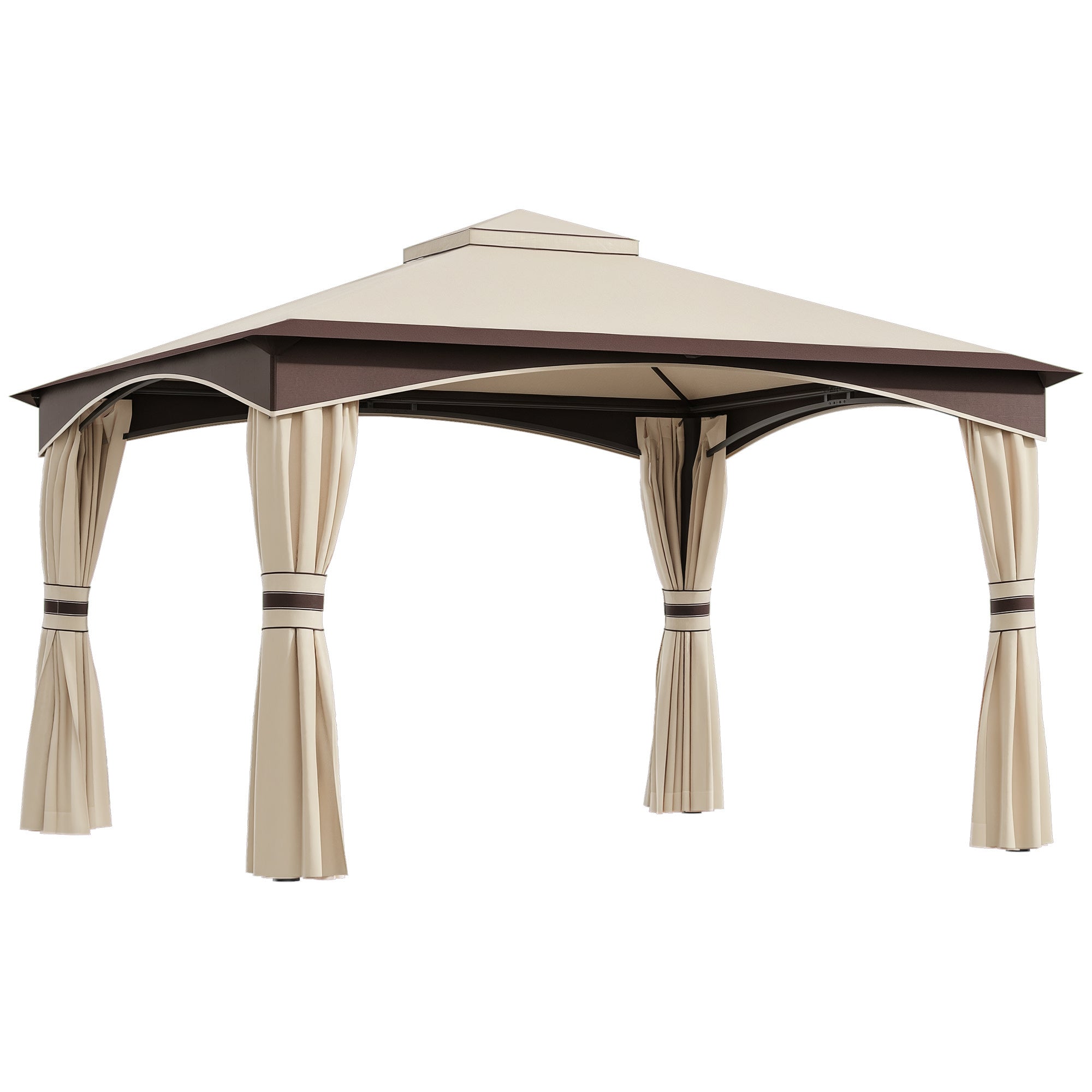10 x 12 Outdoor Gazebo with Netting, Patio Gazebo Canopy with 2-Tier Soft Top Roof and Steel Frame for Lawn, Garden, Backyard and Deck