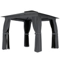 10 x 10 Outdoor Patio Gazebo, Soft Top Gazebo Canopy Shelter with Curtains, Netting, Steel Frame, Hook, Dark Gray