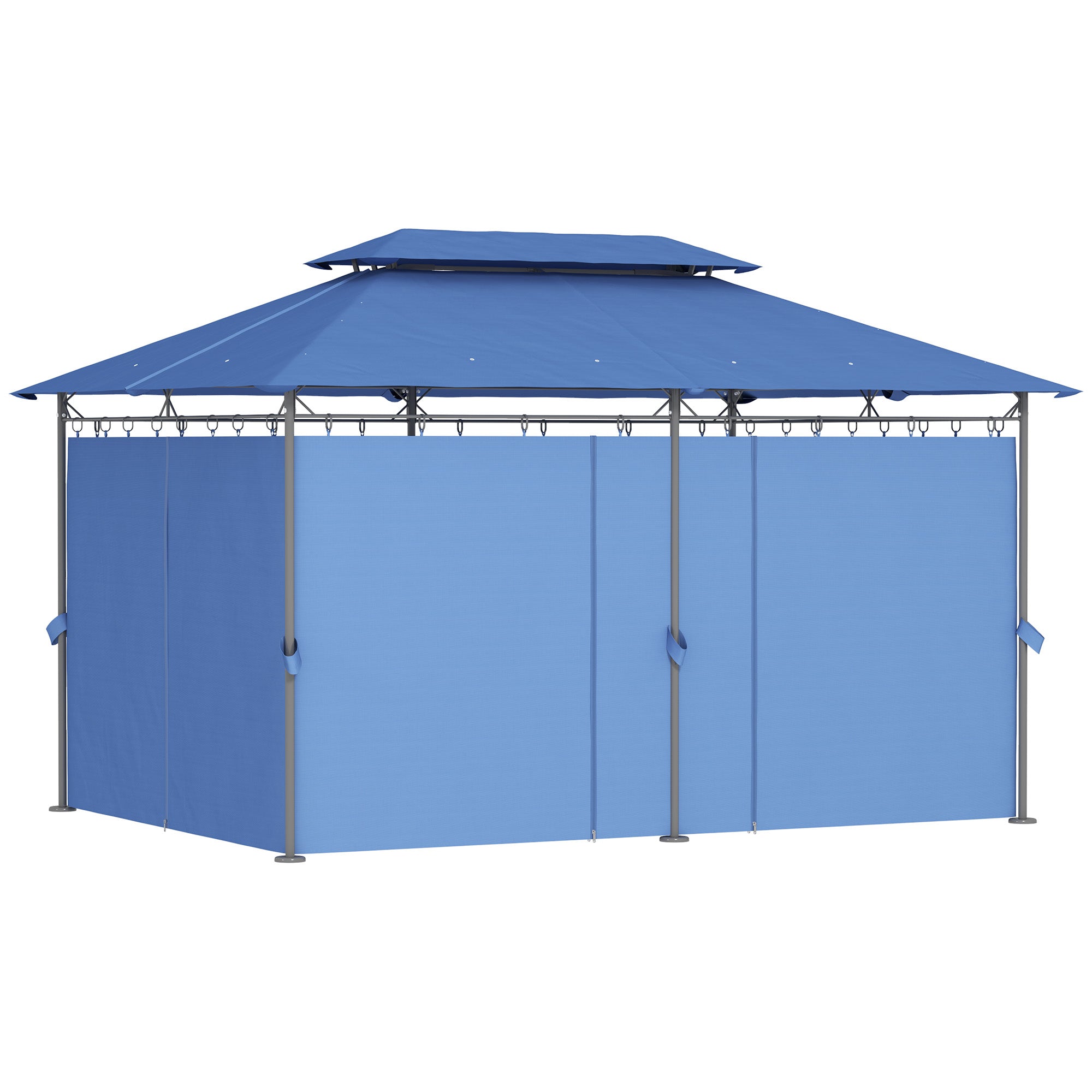 10 x 13 Double Roof Patio Gazebo, Outdoor Gazebo with Curtains, for Garden, Lawn, Backyard and Deck, Dark Blue