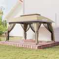 10' X 13' Patio Gazebo, Outdoor Gazebo Canopy Shelter With Netting, Vented Roof For Garden, Beige