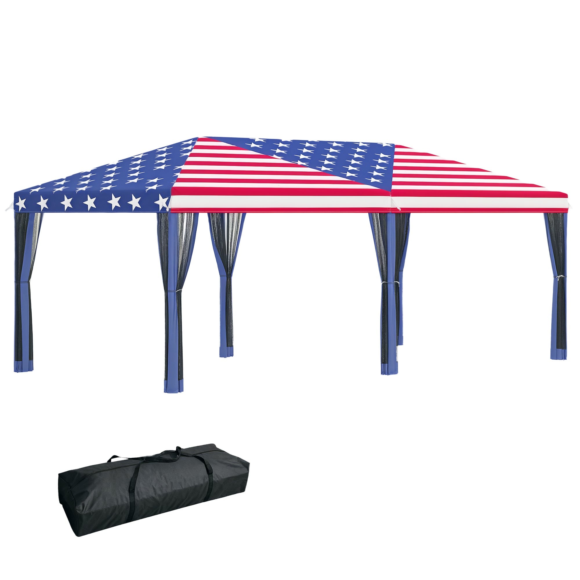 10x20 Pop Up Party Tent Gazebo Wedding Canopy with 6 Sidewalls, American Flag