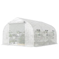 10x11x6 Walk-in Tunnel Greenhouse with Shelves, Mesh Door and Windows, Plant Hot House with PE Cover, White